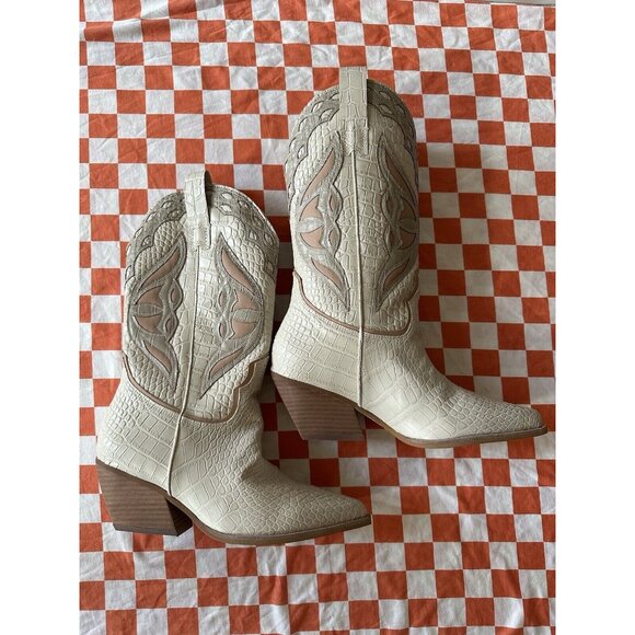 Steve Madden Wynter Boot Bone Multi Croc Leather Western - Picture 5 of 6